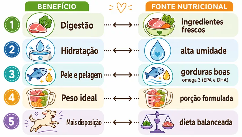 Infográfico ligando cada benefício da comida natural à sua origem nutricional
